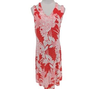 Soma Sleeveless Dress Large Red Floral Polka Dot Vintage Bouquet Resort Tropical